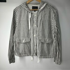 Sanctuary 100% Linen Striped Hooded Utility Jacket Medium